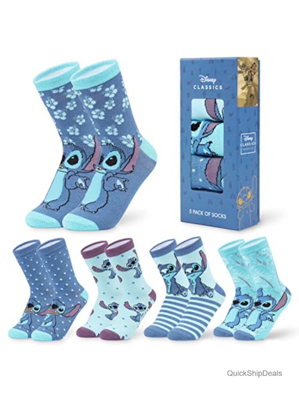 Stitch Fuzzy Crew Socks 5 Pack Cotton Blend Women Teens Winter Sleep